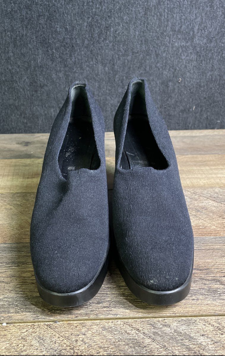 Vintage Robert Clergerie Black Stretch Fabric Wedge Pump Heels France Size 5.5