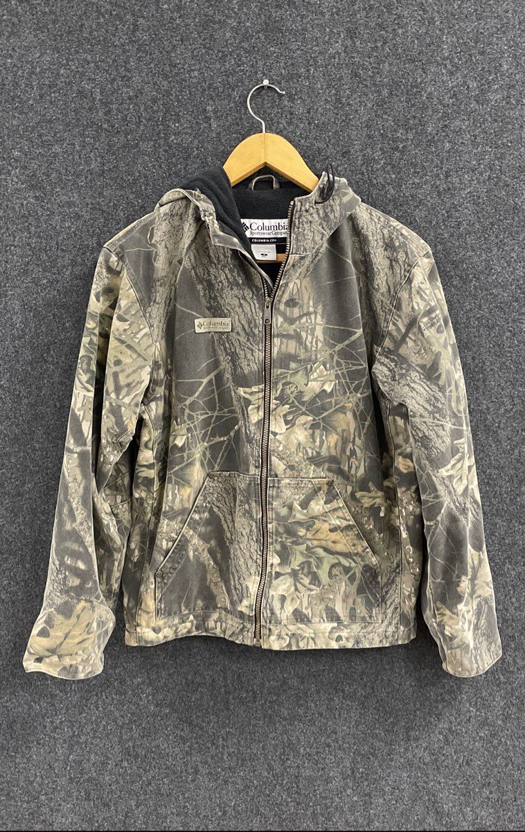 Columbia Men's Mossy Oak Camo Canvas Fleece Lined Hooded Work Jacket Sz S