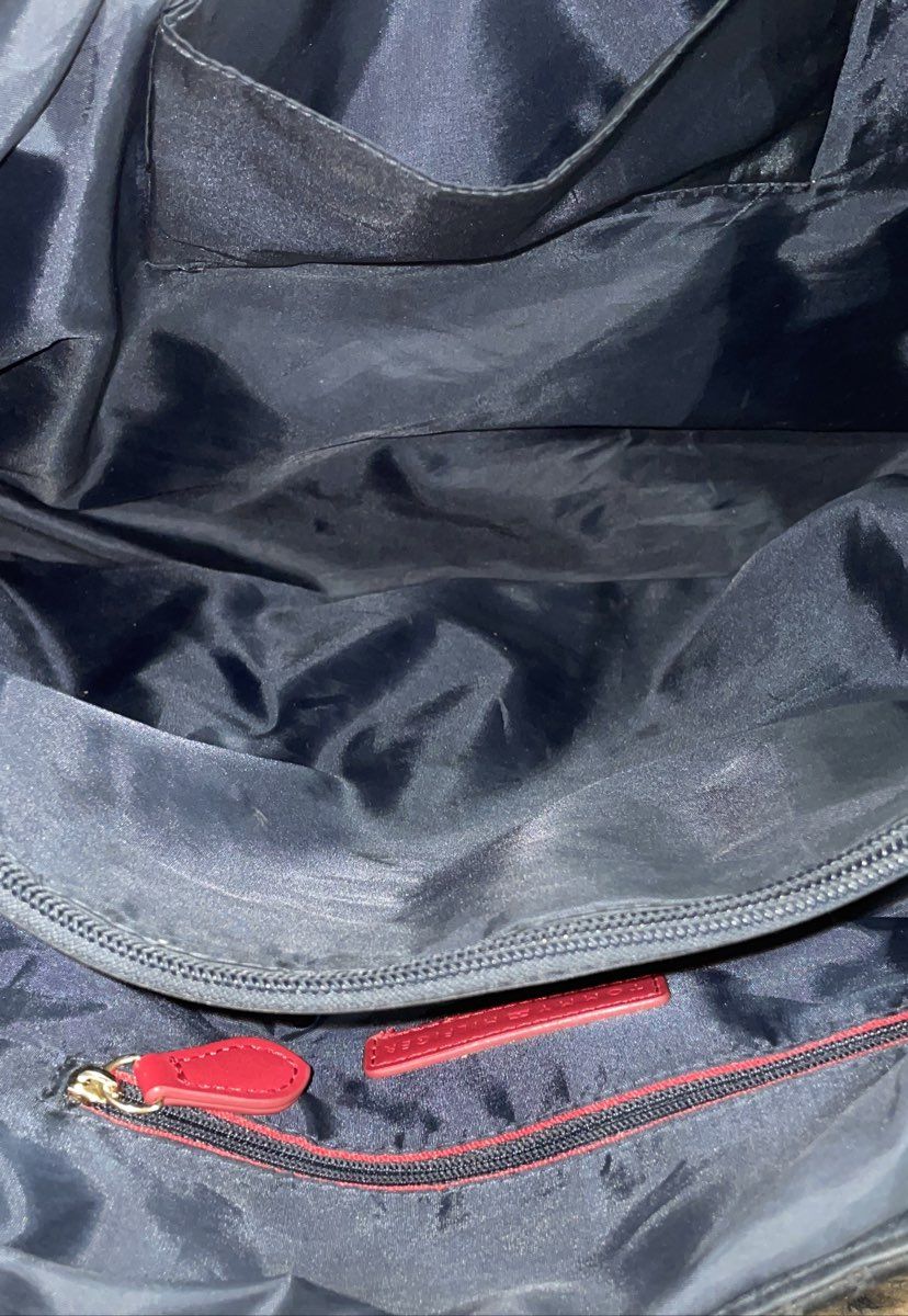 Tommy Hilfiger Black Monogram Tote Bag Gold Chain Hardware with Pouch