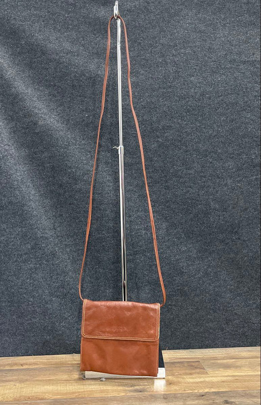 Vintage Talbots Brown Italian Leather Slim Crossbody Organizer Bag Made in Italy