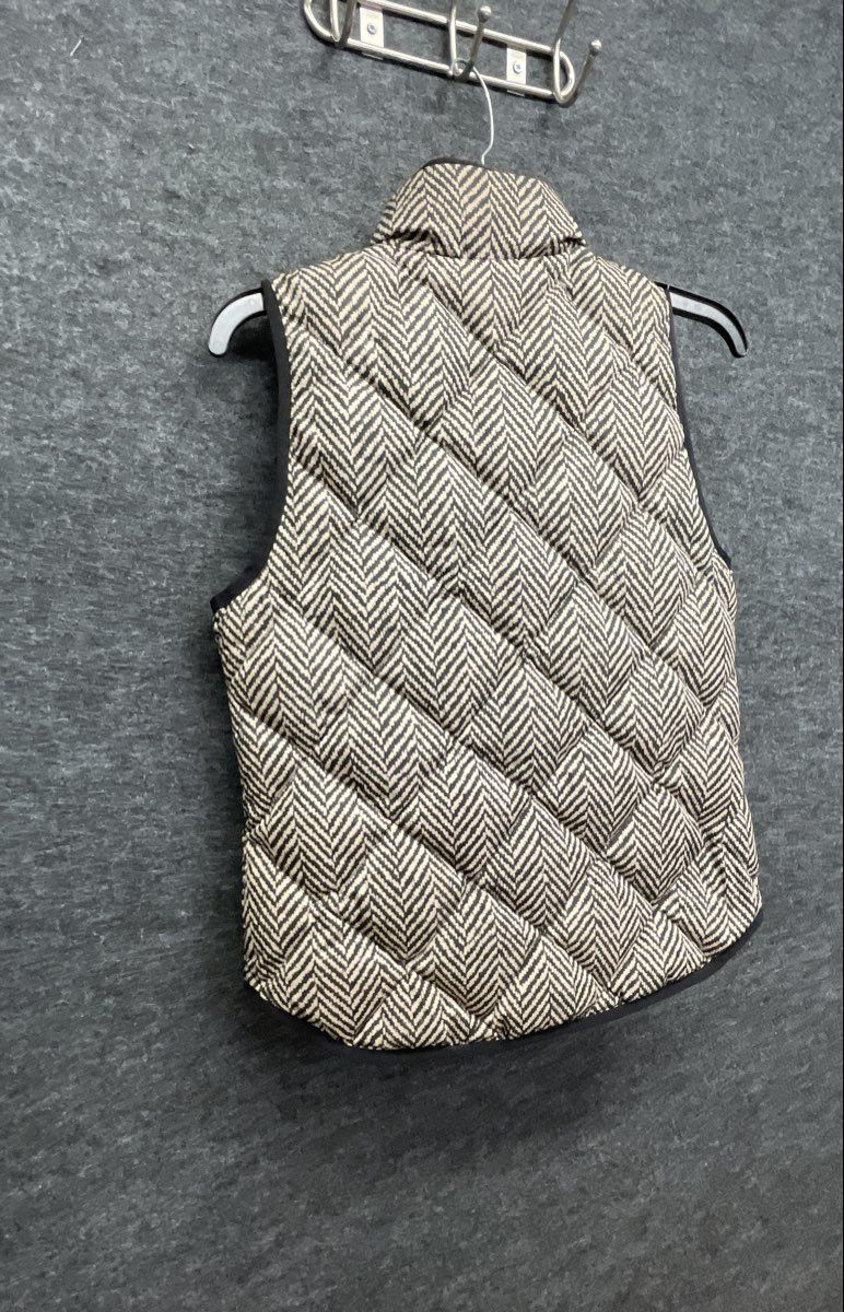 J.Crew Women's Black Tan Herringbone Quilted Puffer Vest Sz XS