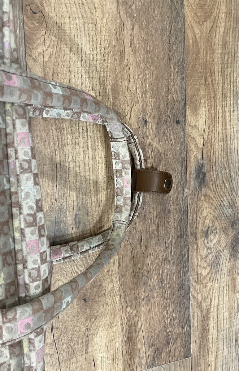 Vintage Liz Claiborne Checkered Rolling Travel Duffle Bag Brown Beige 24"