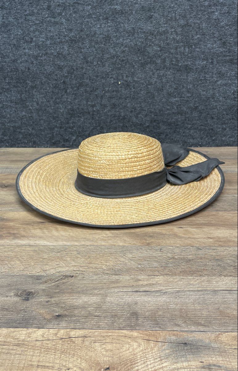 Women's Wide Brim Straw Sun Hat Natural Tan Black Ribbon Bow Beach Summer