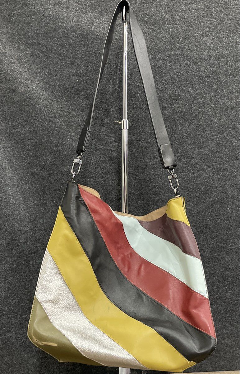Desa Nineteen Seventy Two Multi-Color Leather Diagonal Stripe Large Shoulder Bag