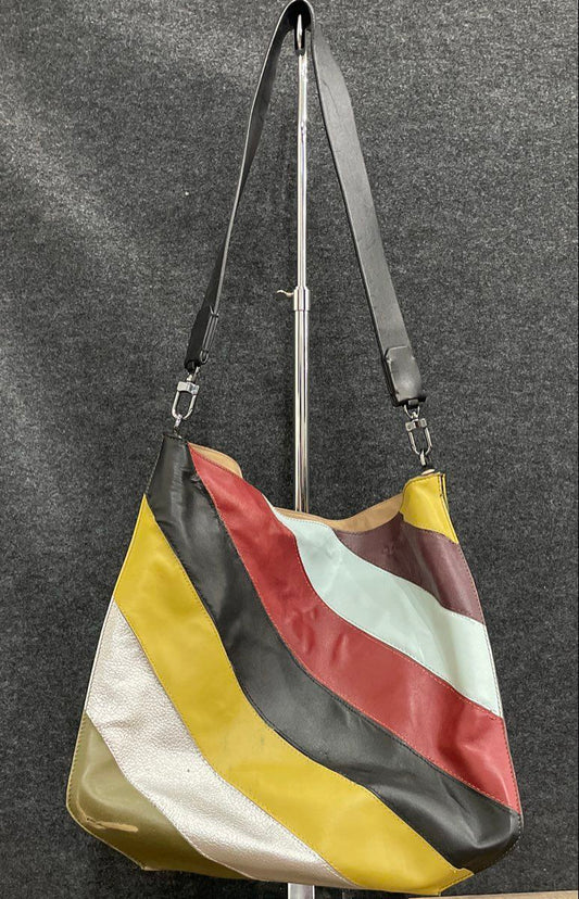 Desa Nineteen Seventy Two Multi-Color Leather Diagonal Stripe Large Shoulder Bag