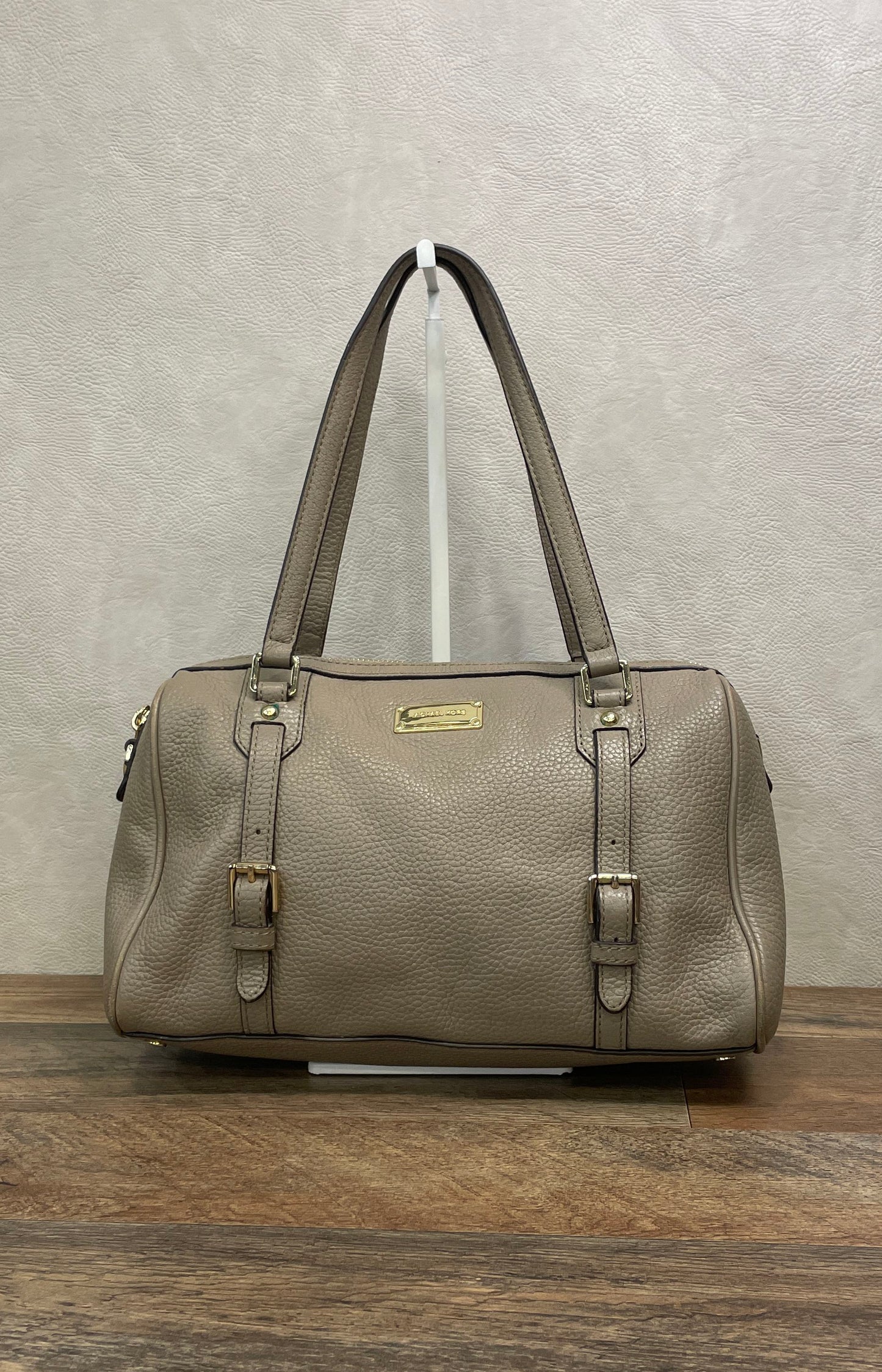 Michael Kors Taupe Pebbled Leather Satchel Shoulder Bag Gold Hardware