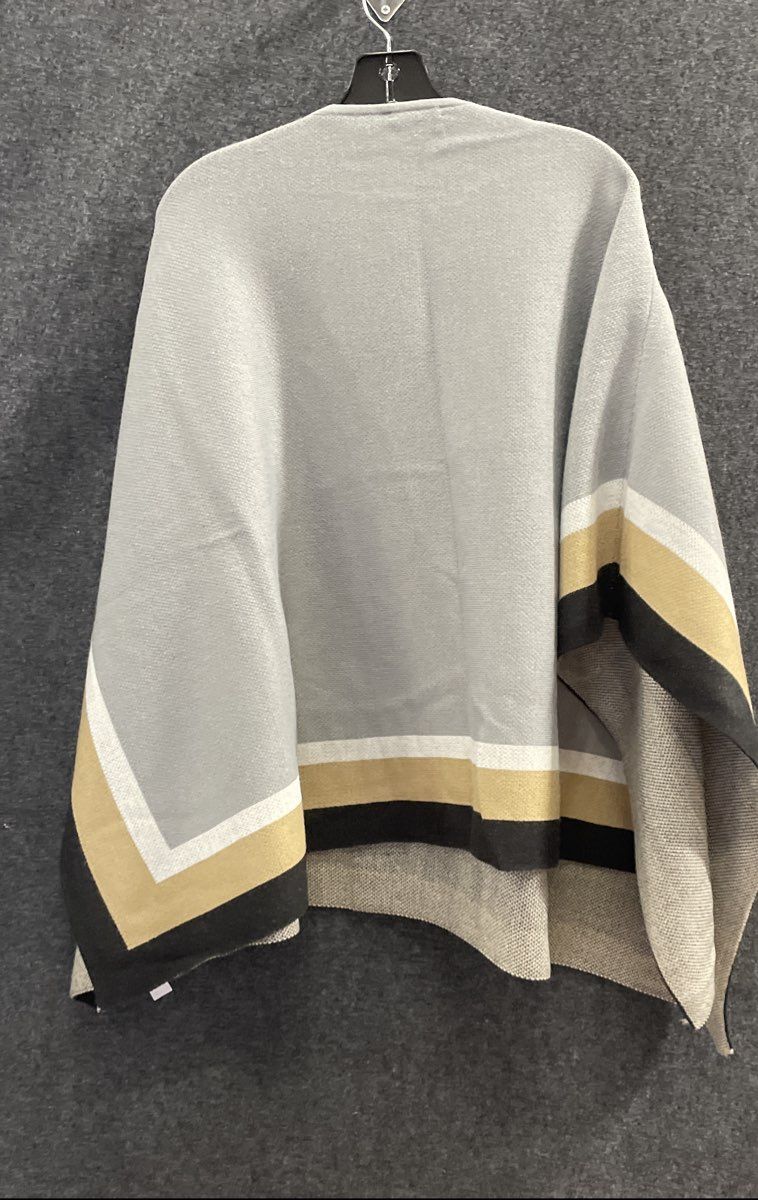 Ann Taylor Women's Grey Colorblock Stripe Knit Poncho Shawl Capelet Size M/L