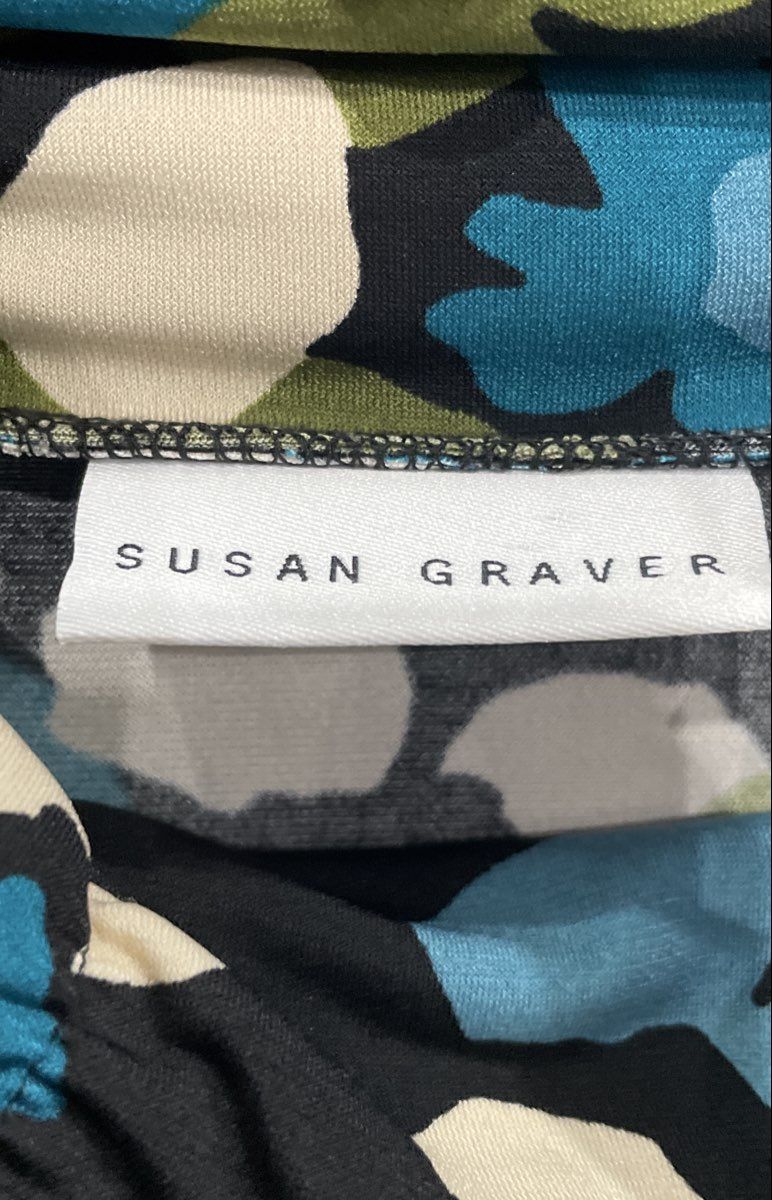 Susan Graver Women's Blue Floral Abstract Mock Neck Long Sleeve Top Size XL