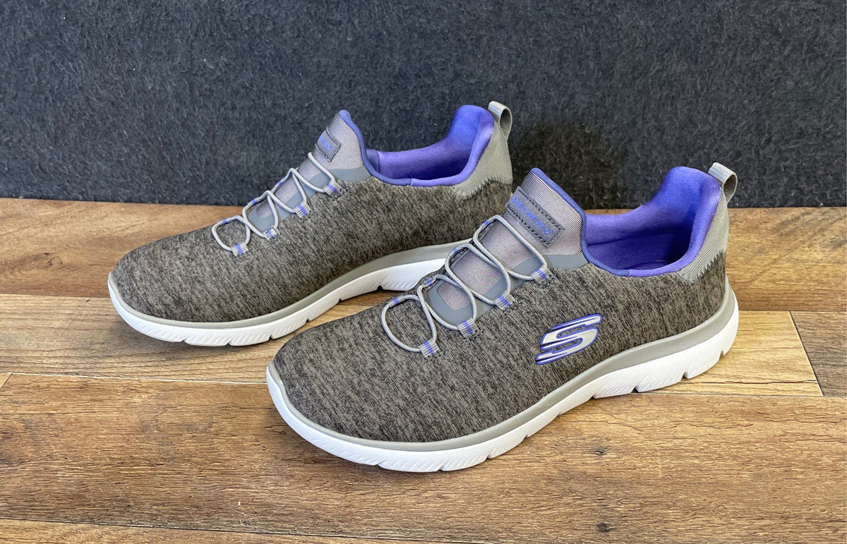 Skechers Dynamight Breakthrough Charcoal Purple Slip On Sneakers Women's Size 7