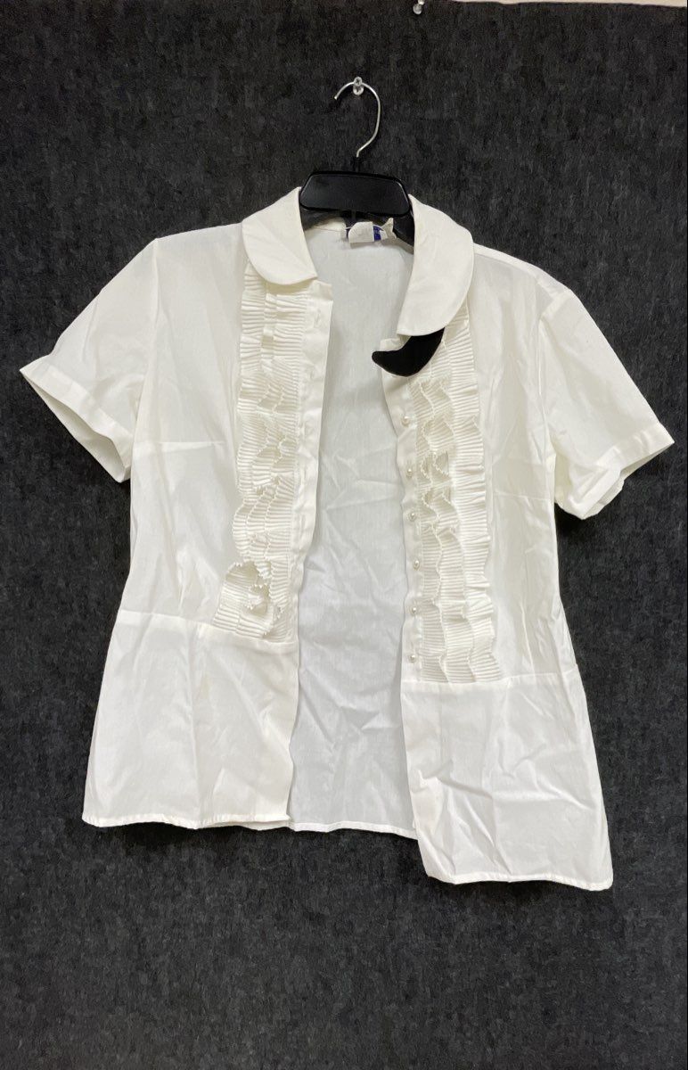 Vintage 70s Califashions Women's White Ruffle Pearl Button Blouse Top Sz 16 REG