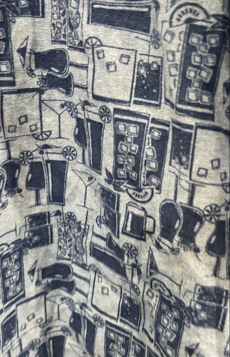 Southern Tide Men's Blue Cocktail Drink Print Linen Rayon Button Up Shirt Sz L