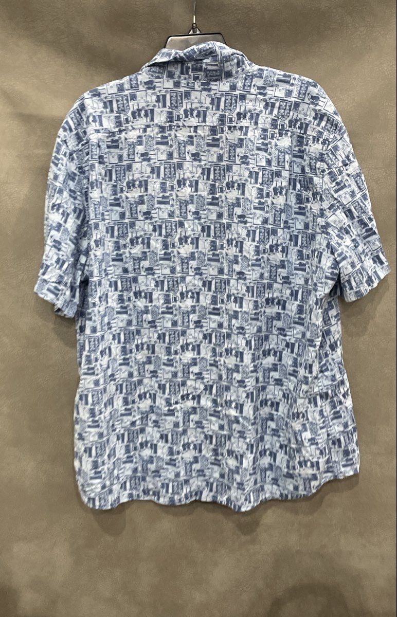 Southern Tide Men's Blue Cocktail Drink Print Linen Rayon Button Up Shirt Sz L