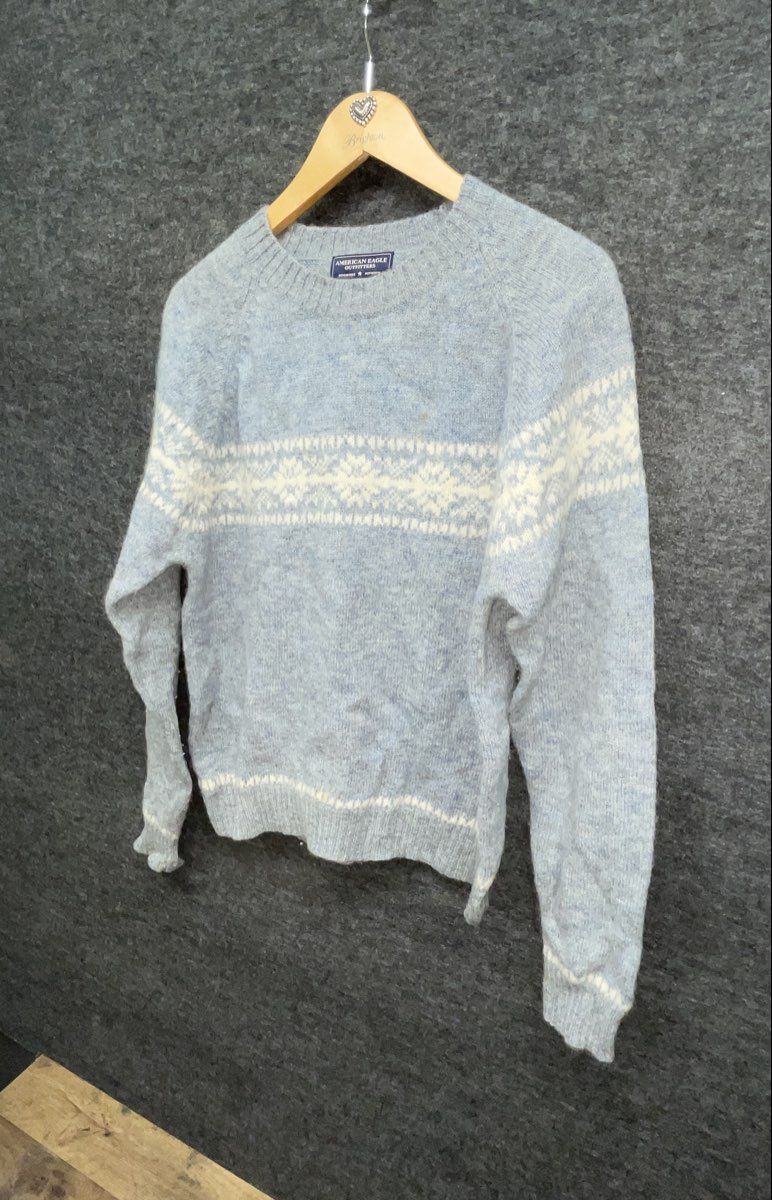 Vintage Y2K American Eagle Men's Blue Shetland Wool Fair Isle Sweater Sz M