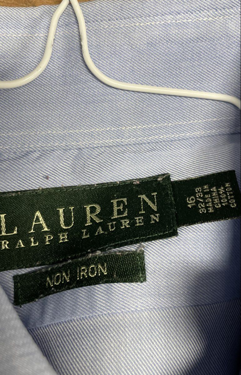 Lauren Ralph Lauren Men's Dress Shirt Light Blue Non-Iron Cotton Sz 16 32/33