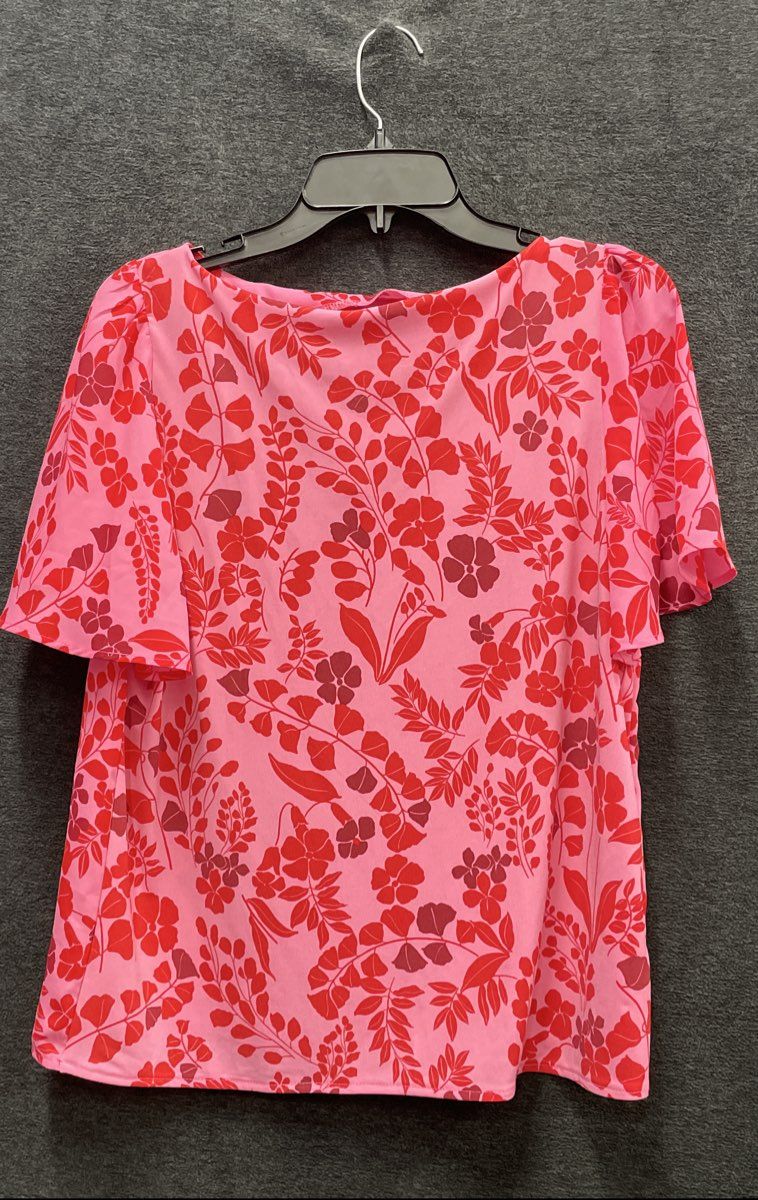 Ann Taylor Womens Pink Red Floral Flutter Sleeve Boat Neck Top NWT Sz SP