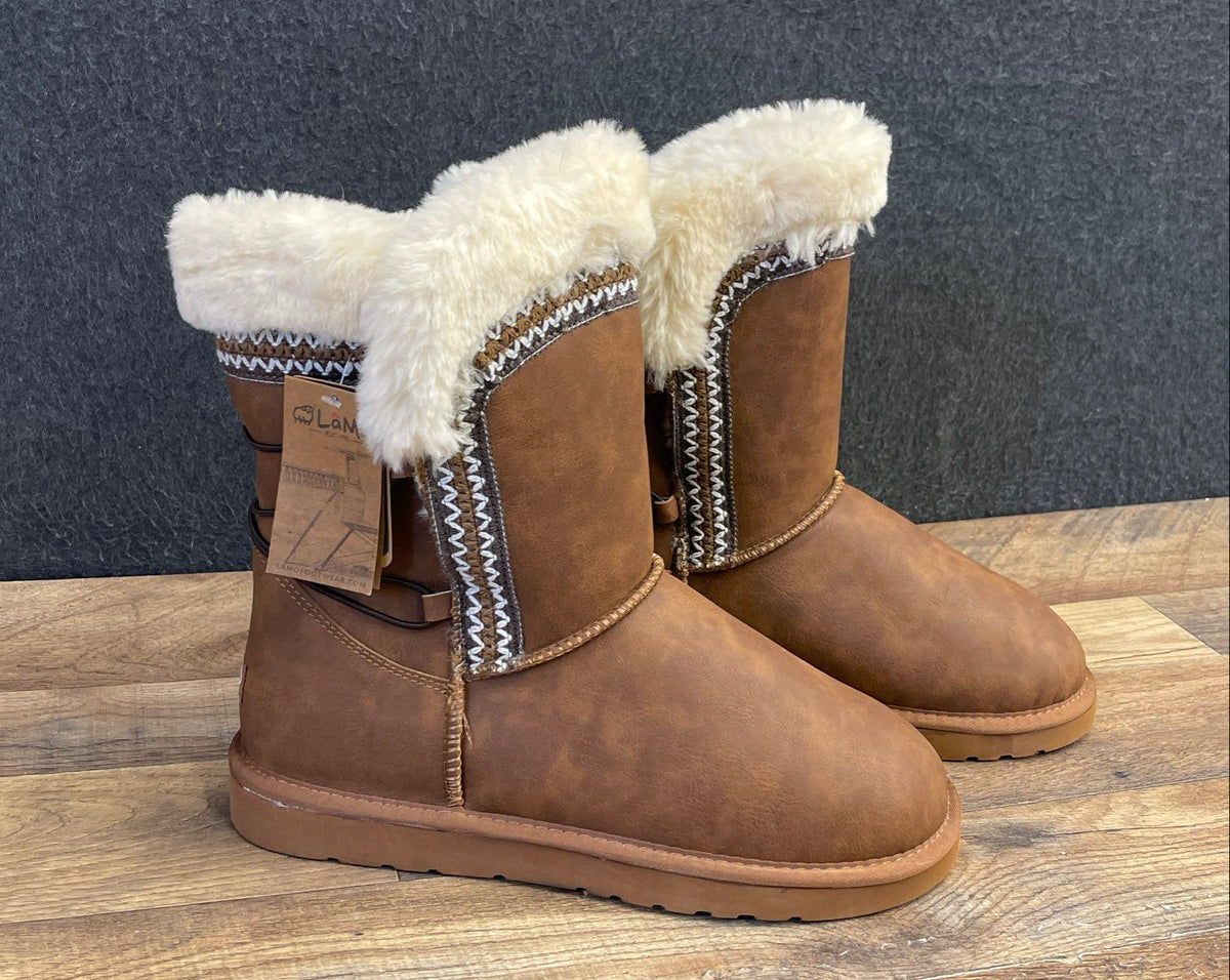 LaMO Women's Chestnut Faux Fur Trim Tall Winter Boots Size 10 NWT