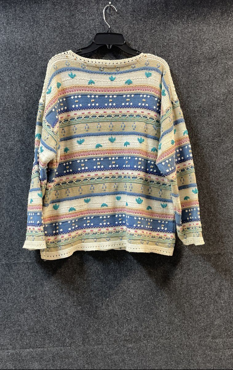 Orvis Women's Vintage 90s Knitted Striped Beaded Neckline Sweater Sz XL