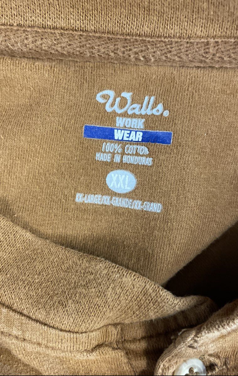 Walls Workwear Henley Long Sleeve Pocket T-Shirt Tan Cotton Sz XXL