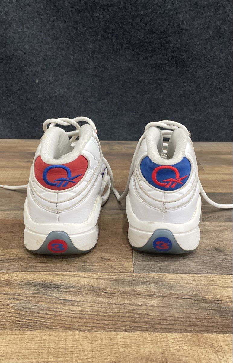 Reebok Question Mid Double Cross White Blue Red Basketball Shoes Size 5