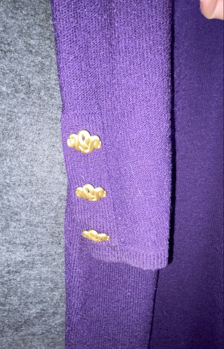 Vintage 90s Steve Fabrikant Women's Purple Knit Tunic Sweater Gold Buttons