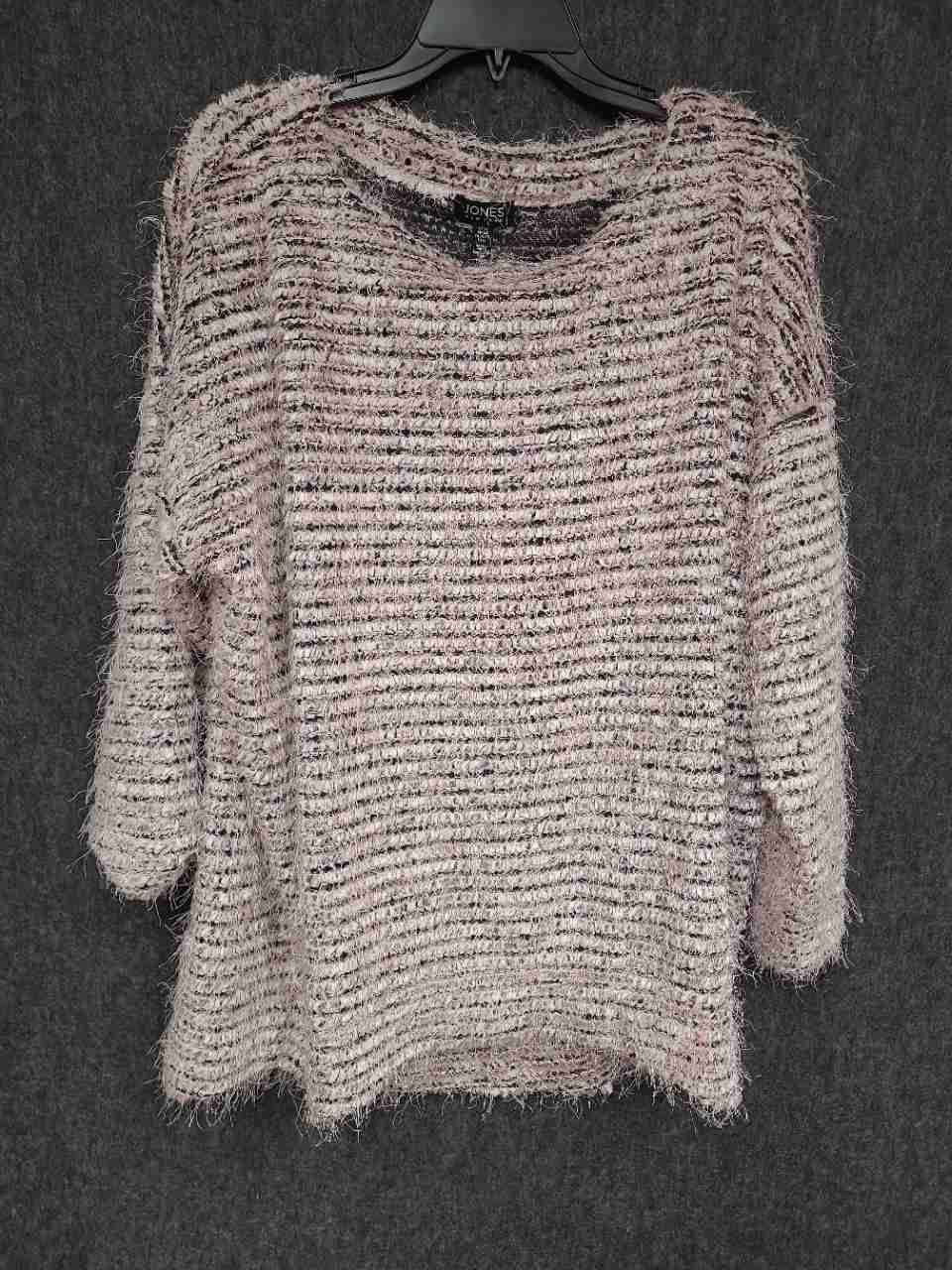 Jones New York Women's Pink White Eyelash Knit Striped Sweater XL