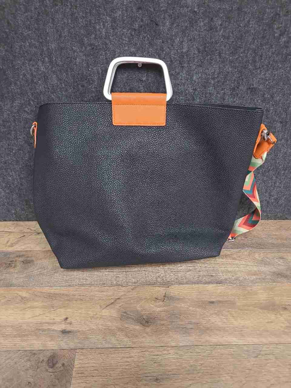 Cirque du Soleil Black Pebbled Tote Bag Orange Accents Chevron Crossbody Strap