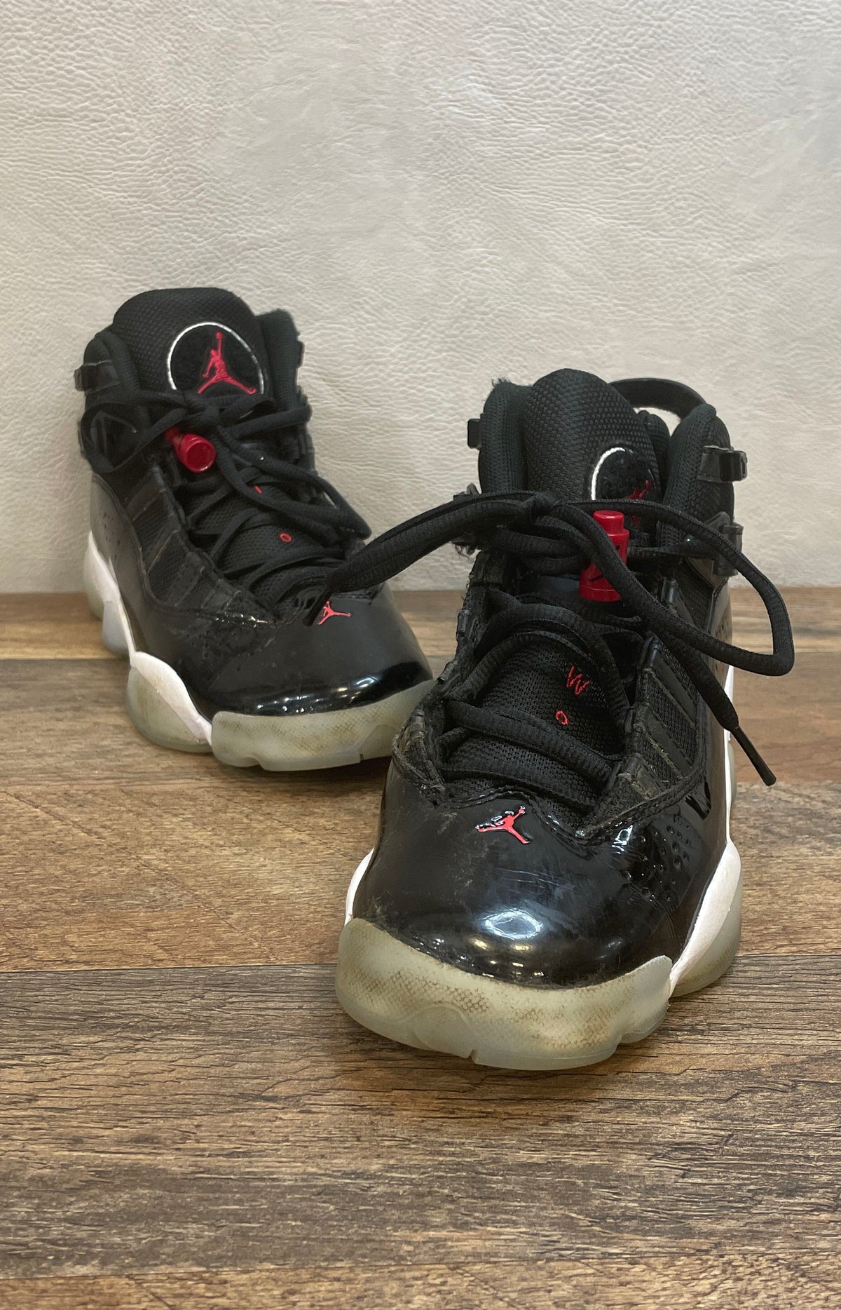 Nike Air Jordan 6 Rings Black White Gym Red GS Basketball Shoes Size 5.5Y