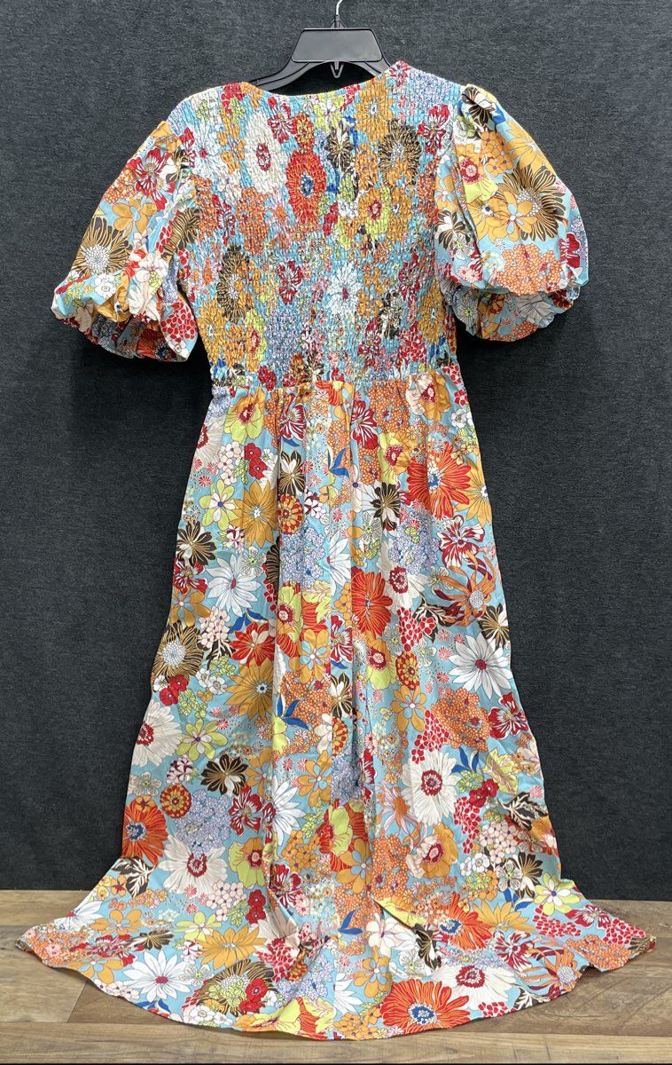 Listicle Women's Floral Smocked Bodice Puff Sleeve V-Neck Maxi Dress Sz M