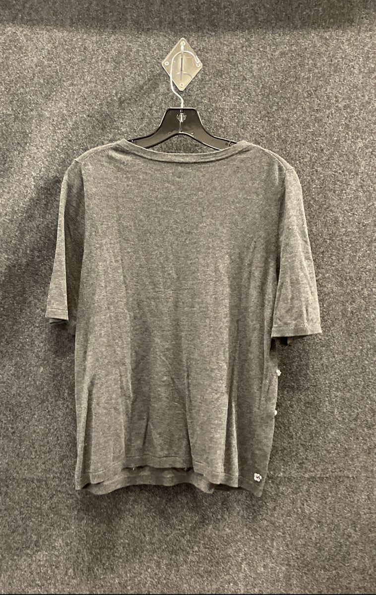 Talbots Women's Grey Floral Sequin Embellished Short Sleeve Knit Top Sz M