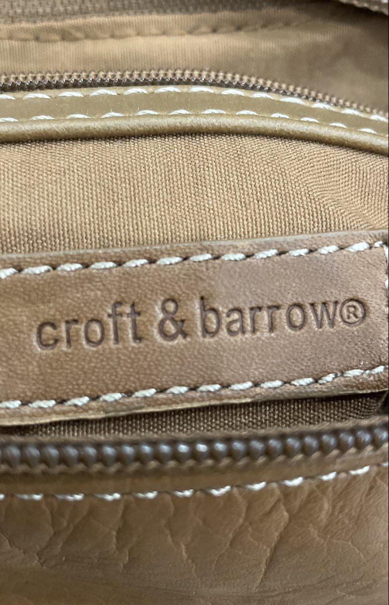 Croft & Barrow Brown Leather Hobo Shoulder Bag Brass Hardware Contrast Stitch