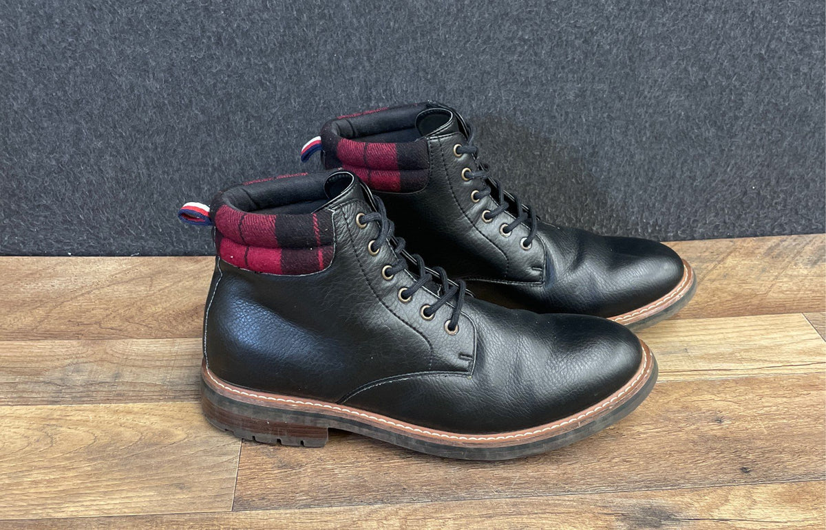 Tommy Hilfiger Hawkin Black Plaid Collar Lace Up Ankle Boot Men's Size 10.5