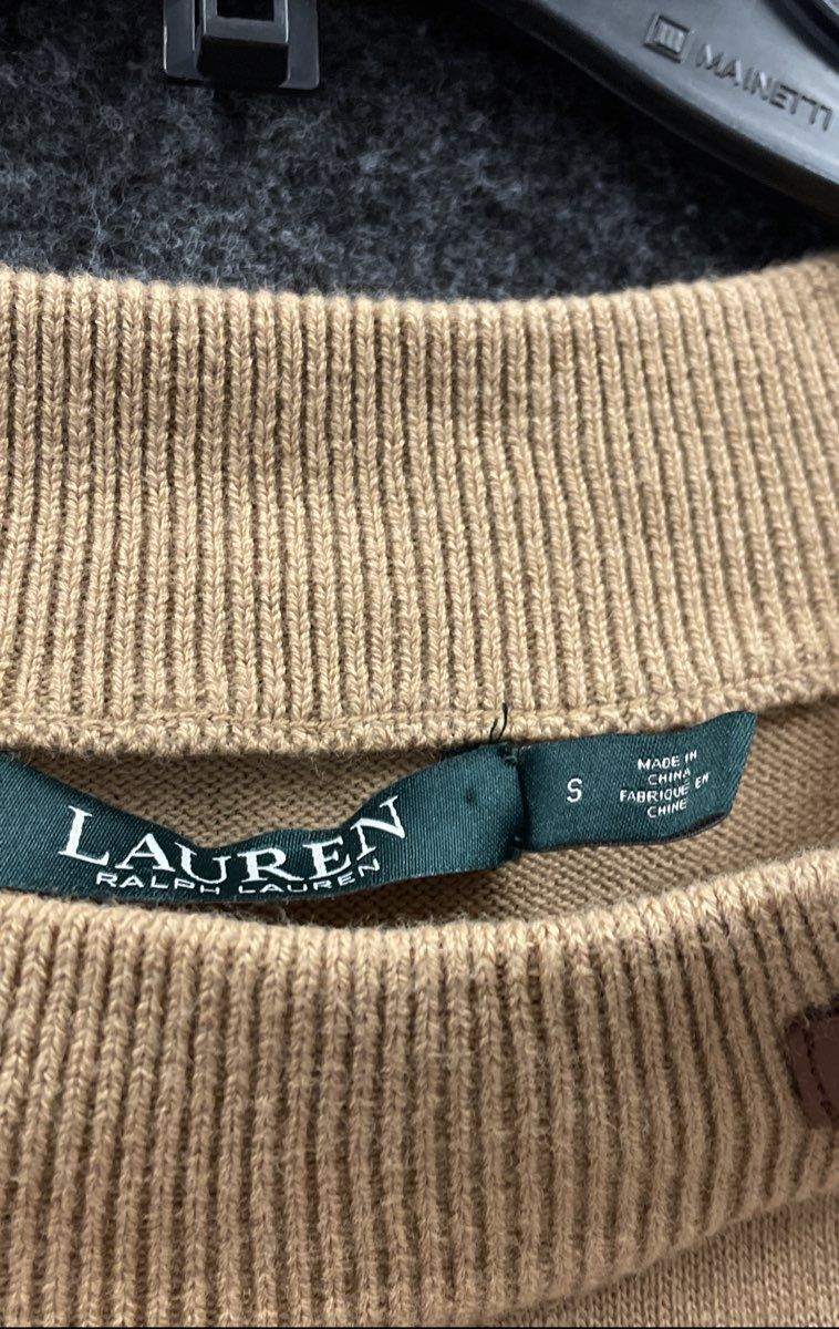 Lauren Ralph Lauren Women's Camel Brown Leather Buckle Neck Cotton Sweater Sz S