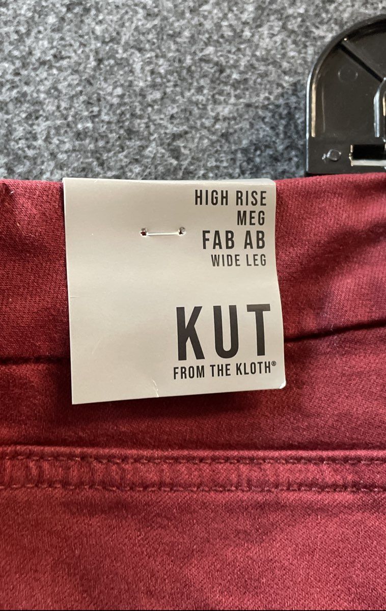 Kut From The Kloth Women's Maroon High Rise Meg Fab Ab Wide Leg Raw Hem 24W NWT