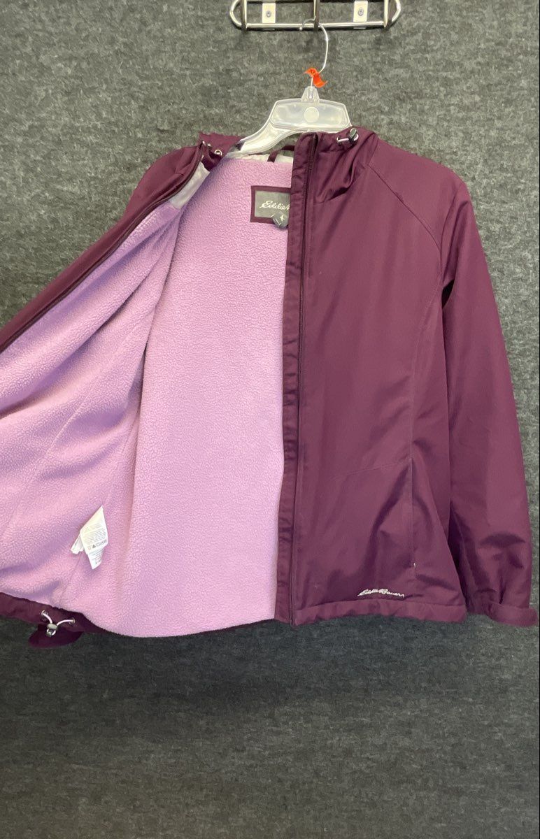 Eddie Bauer Women's Purple Fleece Lined Hooded Jacket Full Zip Outdoor Sz L