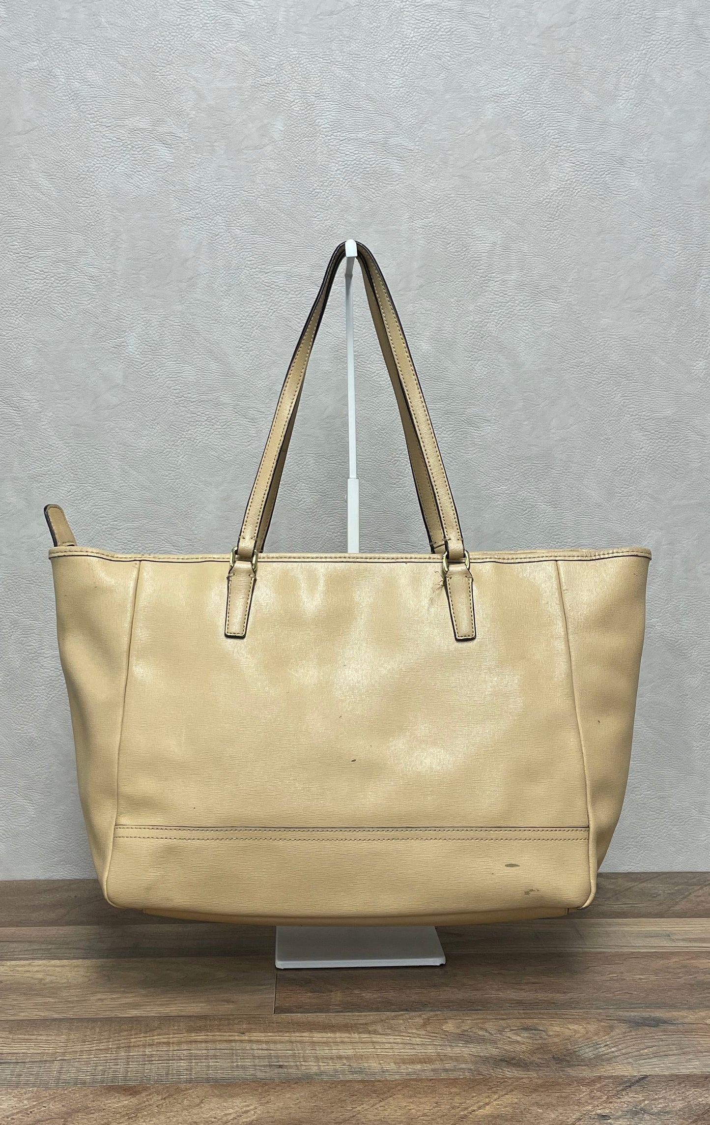 Coach Beige Saffiano Leather City Tote Bag Shoulder Bag Gold Hardware