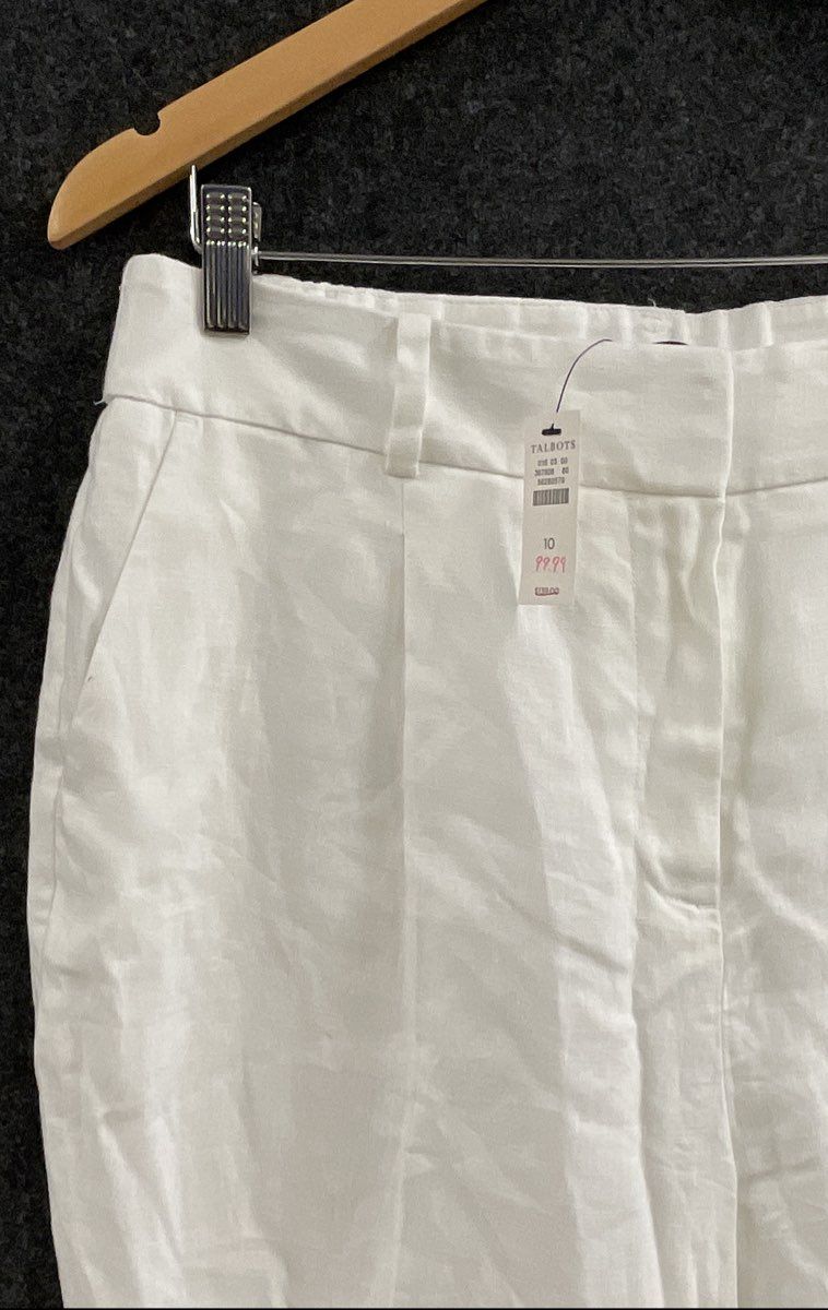 Talbots Women's Bristol Crop Pants White Linen High Rise Straight Sz 10 NWT