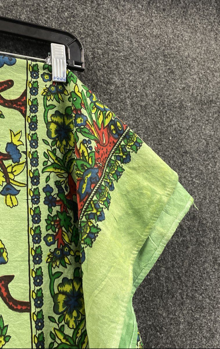 Lime Green Botanical Tree of Life Floral Bird Cotton Scarf Wrap Made in India