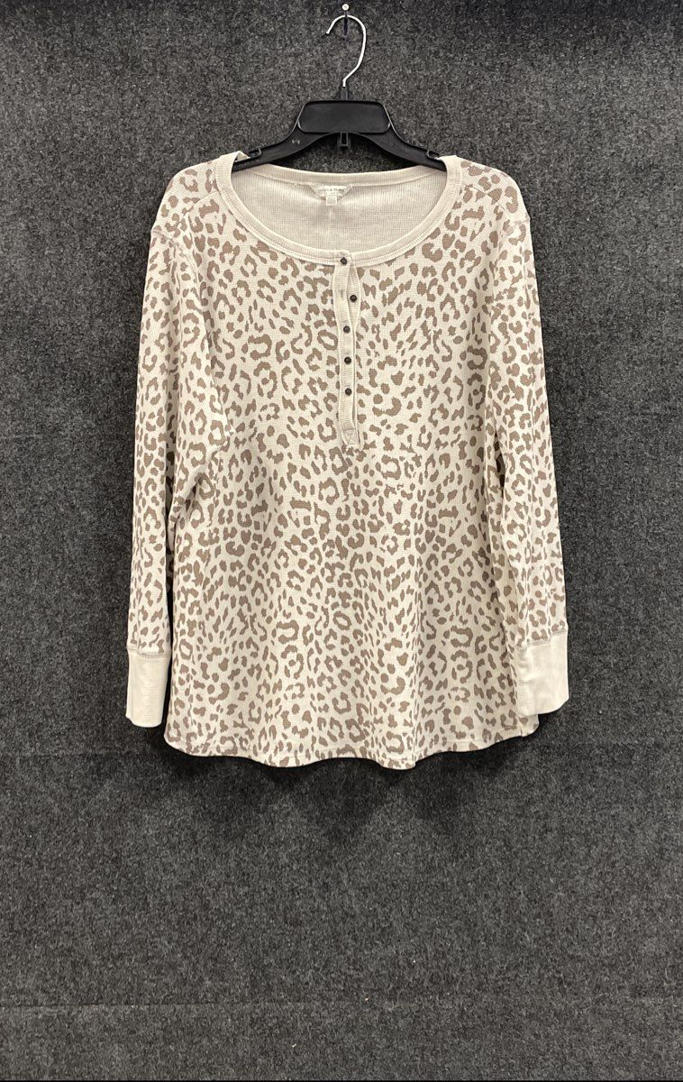 Lucky Brand Women's Leopard Print Waffle Knit Henley Shirt Long Sleeve 2X NWT