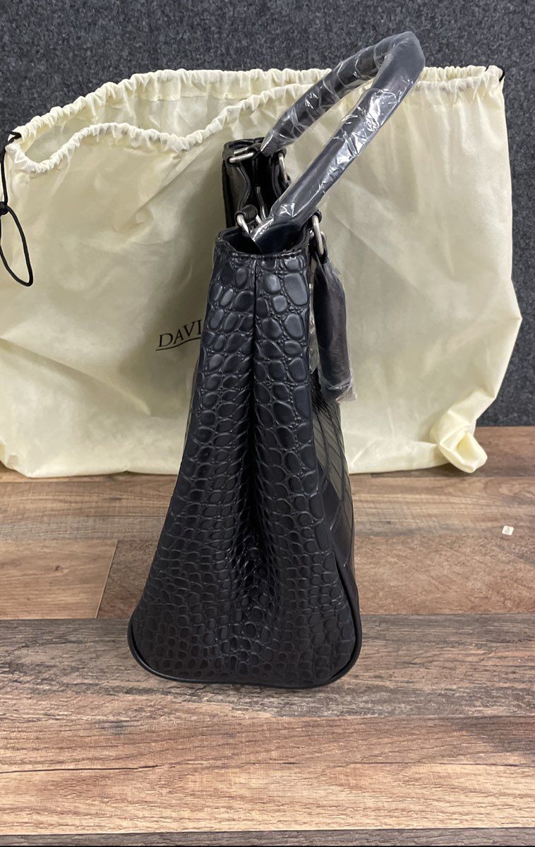 Davis & Towne Black Croc Embossed Satchel Handbag New with Dust Bag