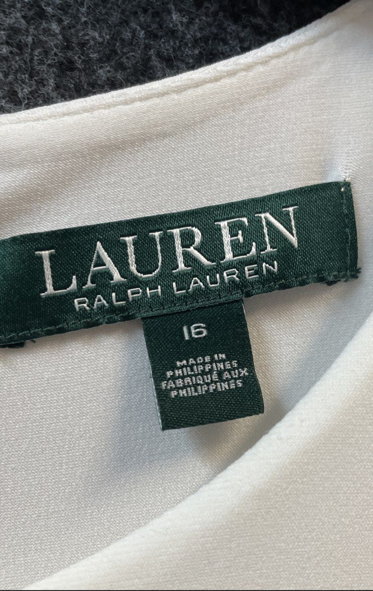 Lauren Ralph Lauren Women's Colorblock Ruched Sheath Dress White Blue Navy Sz 16