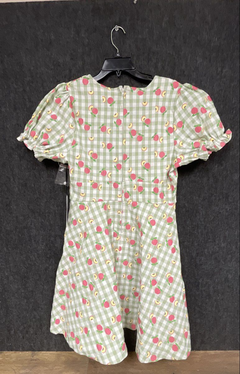 Unique Vintage Women's Green Peach Gingham Puff Sleeve A-Line Dress NWT Sz XL 14
