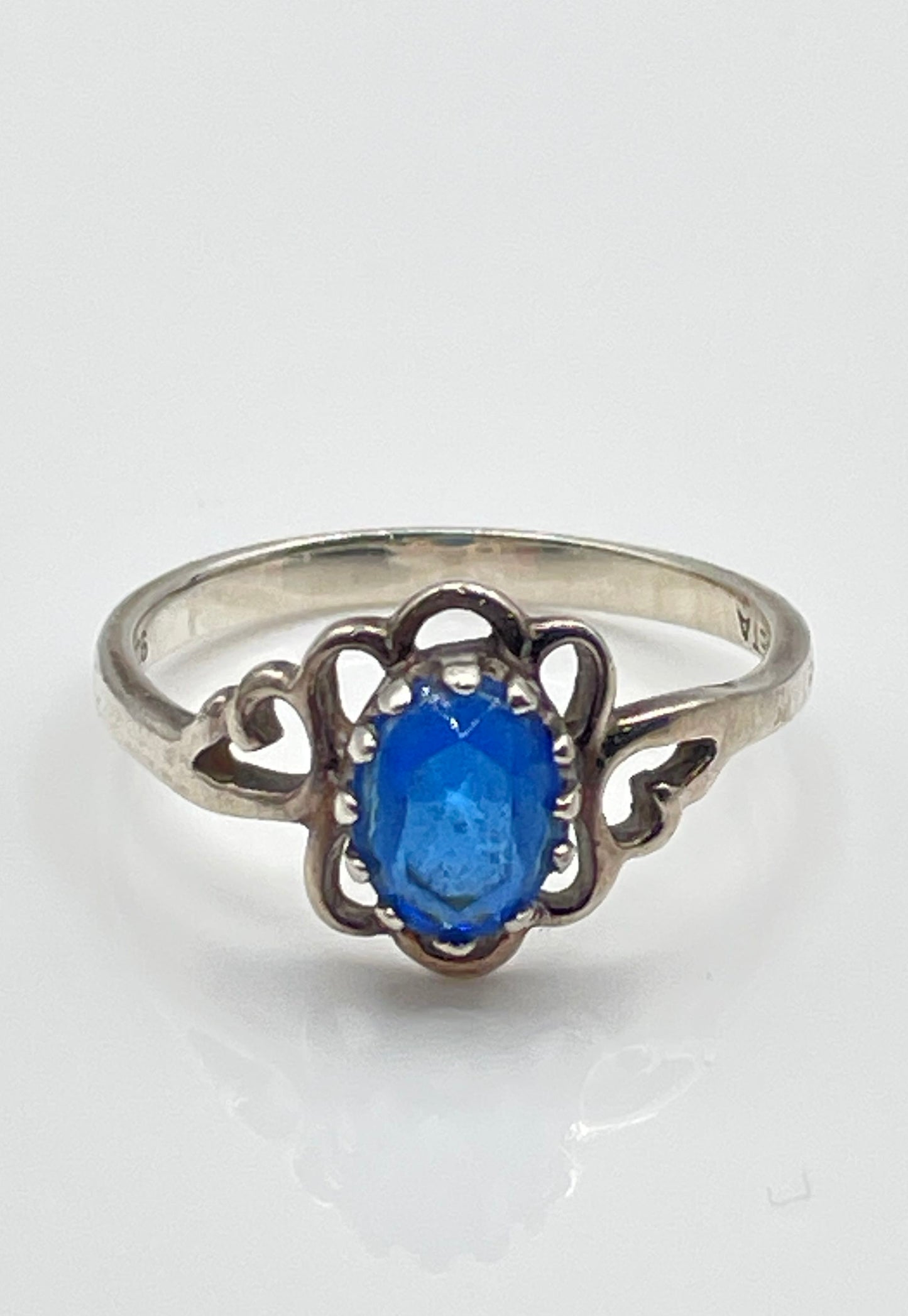 SETA 925 Sterling Silver Flower w/ Blue CZ Ring 2.9g