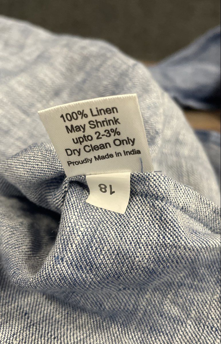 Yell Men's 100% Linen Band Collar Popover Shirt Blue Floral Trim Sz M NWT