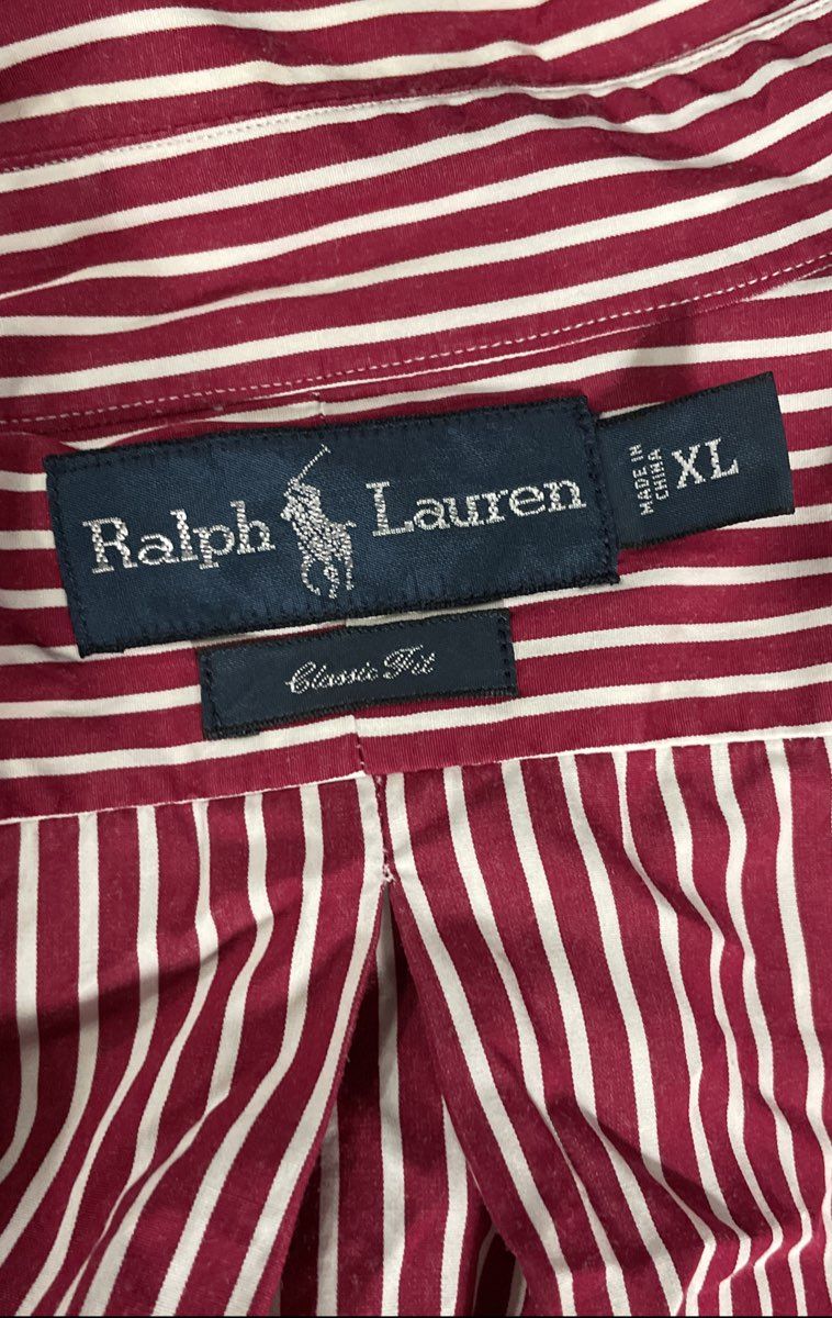Ralph Lauren Men's Red White Striped Classic Fit Cotton Button Down Shirt Sz XL