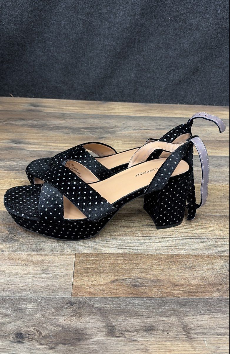 Lane Bryant Black Silver Sparkle Polka Dot Platform Block Heel Sandals Size 10W