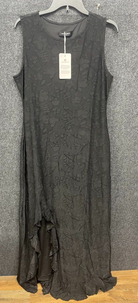 MEROKEETY Women's Black Floral Textured Ruffle Sleeveless Maxi Dress Sz XL NWT