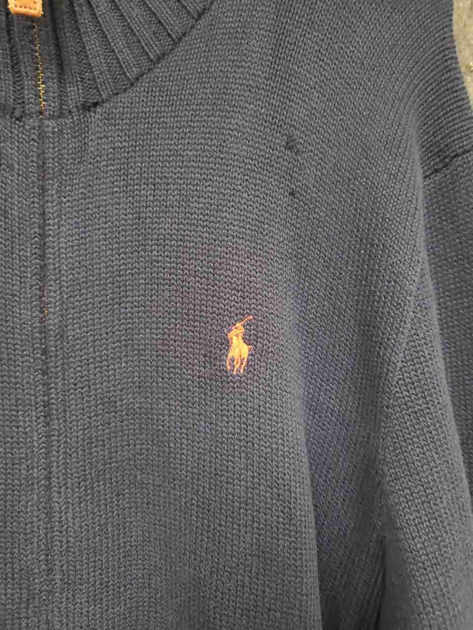 Polo Ralph Lauren Men's Navy Blue Full Zip Mock Neck Cotton Knit Sweater Sz L