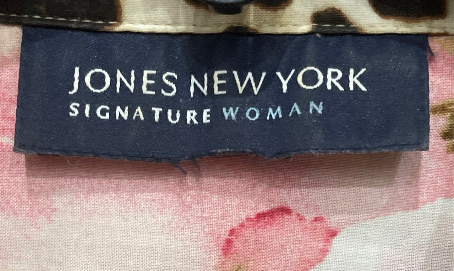 Jones New York Signature Woman Women's White Pink Floral Cotton Button Up Shirt