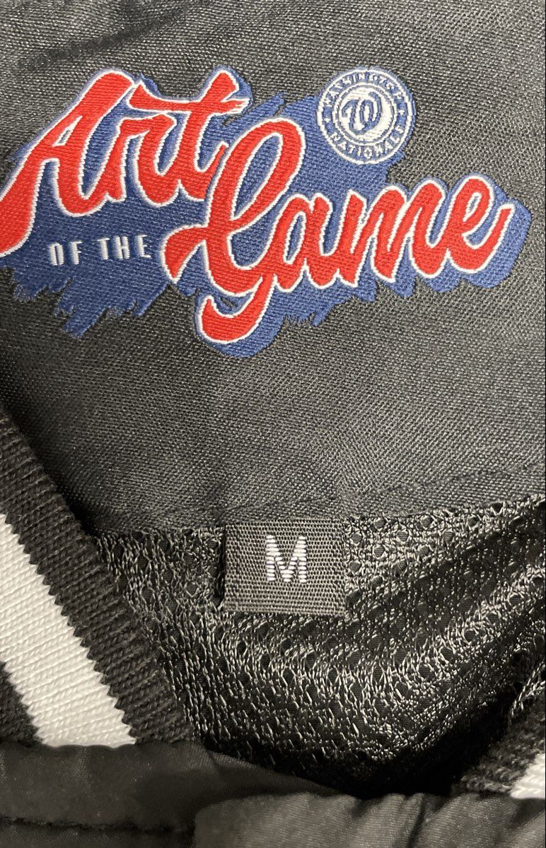 Art of the Game Men's Washington Nationals Bomber Jacket Black Graphic Back Sz M