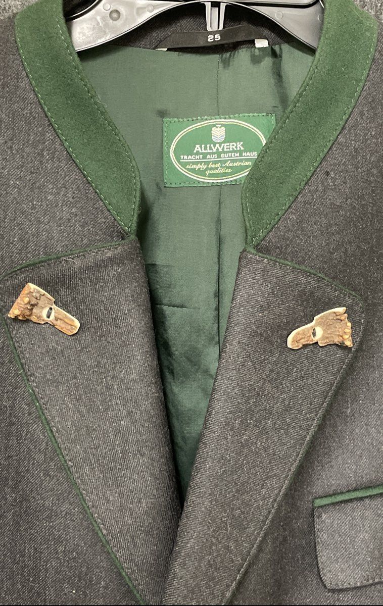 Vintage Allwerk Men's Gray Loden Blazer Jacket Austrian Trachten Wool Sz 25